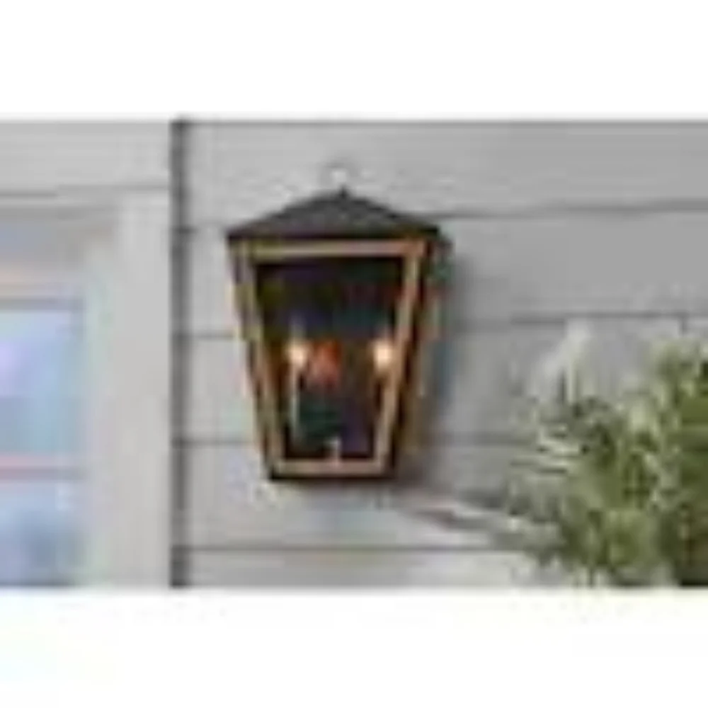 2 Light fixture Black + Gold Outdoor light Wall Lantern Sconce antique brass new